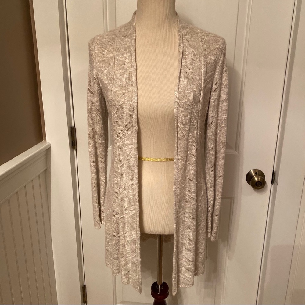 EILEEN FISHER SWEATER CARDIGAN LONG SLEEVE TAN OPEN FRONT SIZE XS